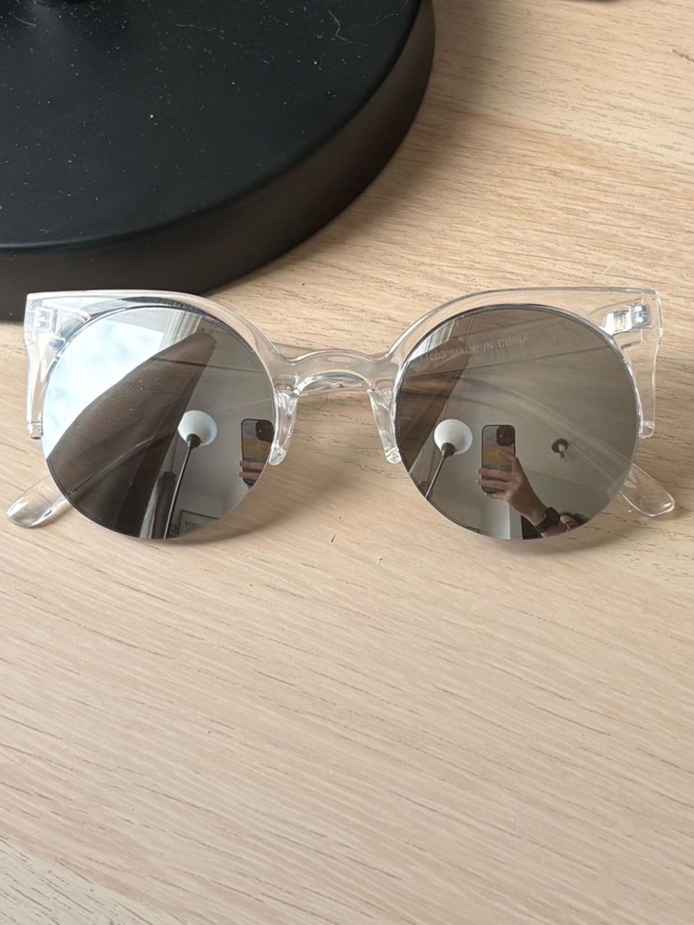 Clear Frame Round Sunglasses with Silver Mirrored Lenses - Women